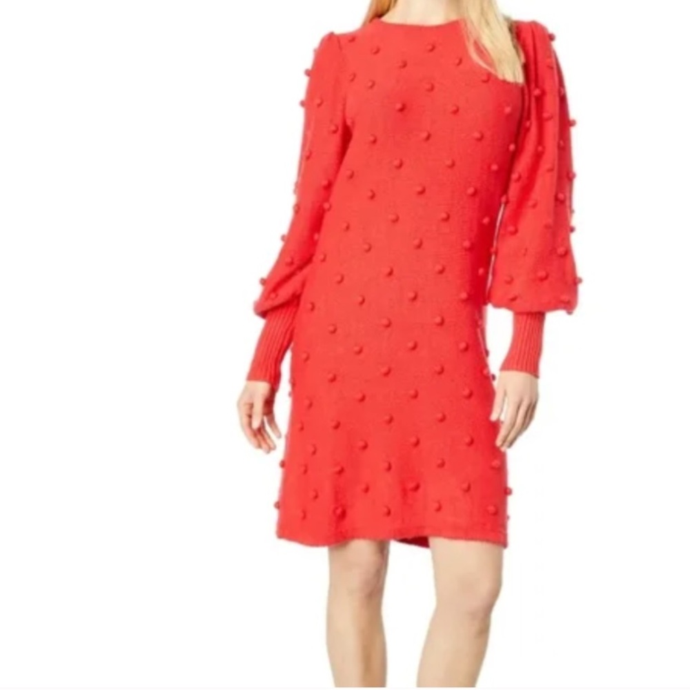 Lilly Pulitzer Kippa Red sweater long pom pom sleeve dress